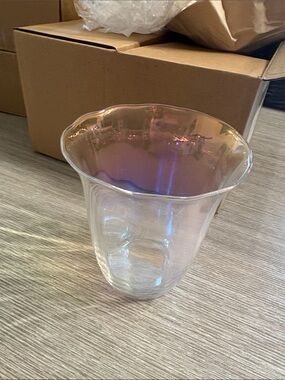 Anthropologie Iridescent Glass Vase with Pink and Purple Sheen